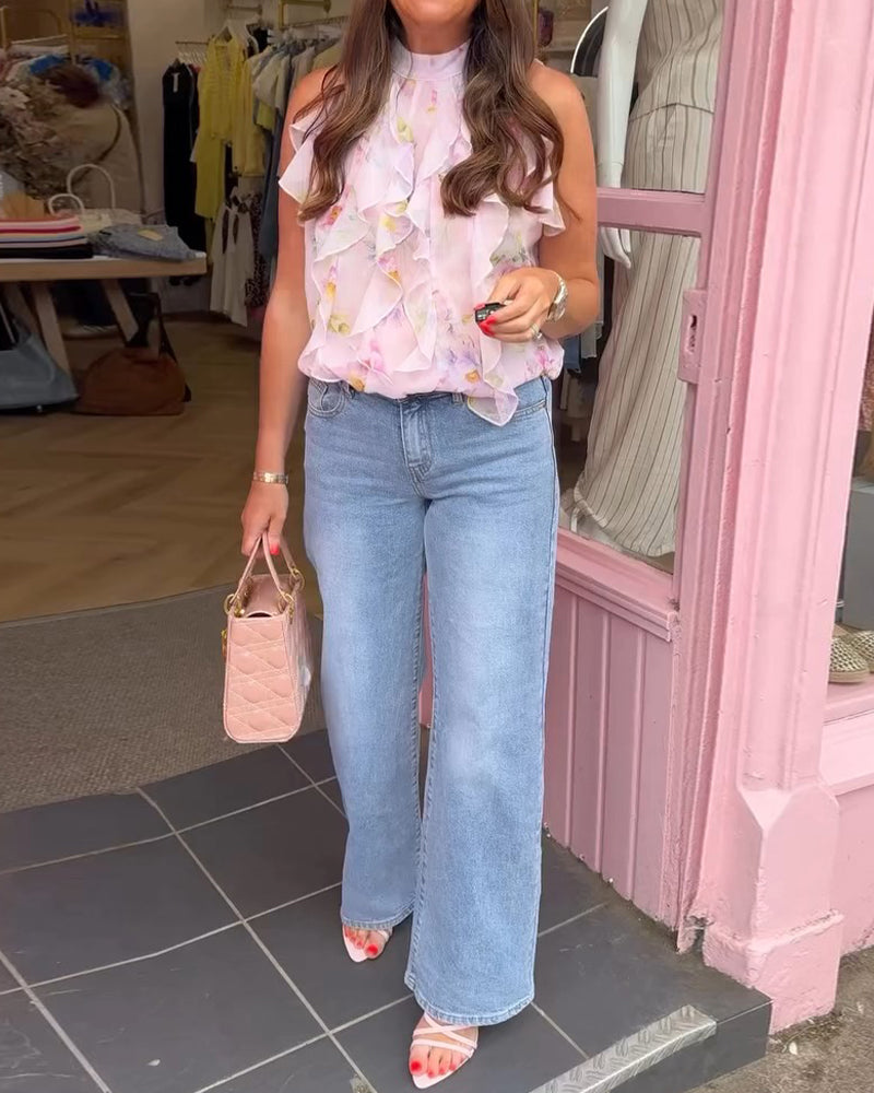 Bluse Elegant Rüschen ärmellos