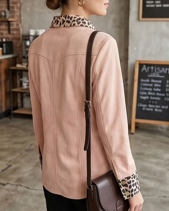 Hemd Revers Leopard Patchwork