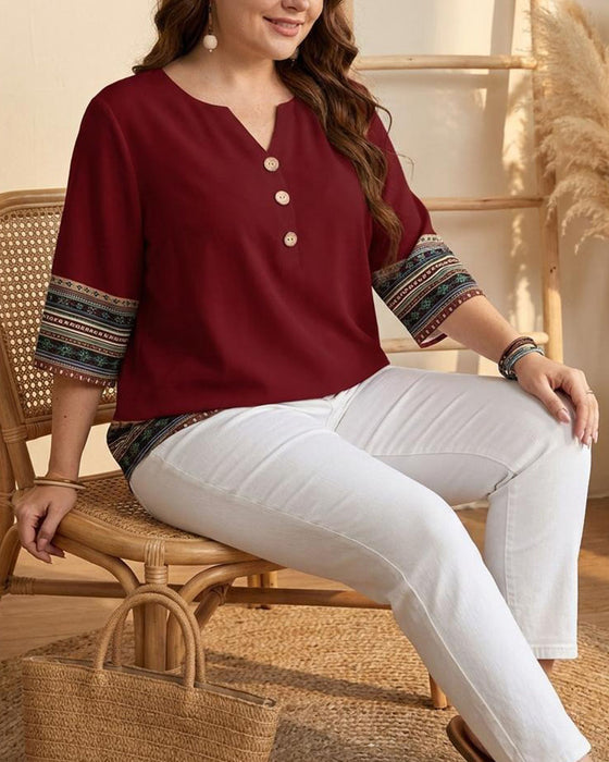 Bluse Ethno-Stil gestreift dreiviertelarm