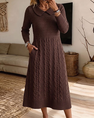 Pulloverkleid Peter-Pan-Kragen Zopfstrick