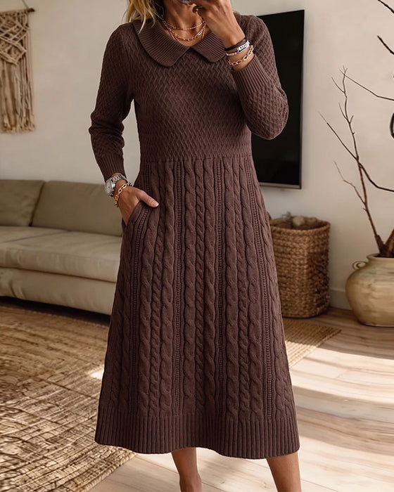 Pulloverkleid Peter-Pan-Kragen Zopfstrick