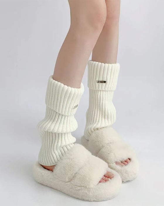 Damen Basic einfarbige Stulpen mit Metall-Label-Dekor, minimalistische Damenmode