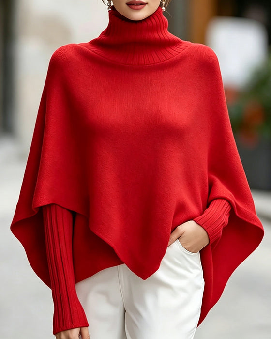Pullover Hoher Hals Asymmetrisch Poncho Stil