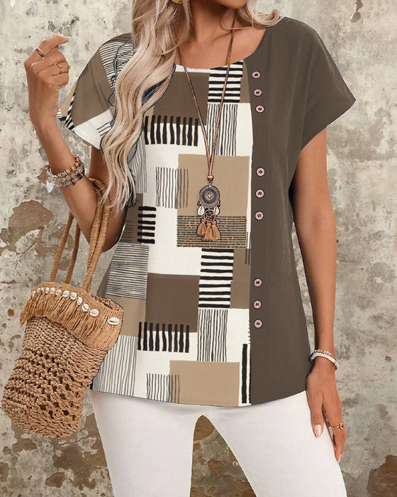 T-Shirt geometrischer Druck gestreift