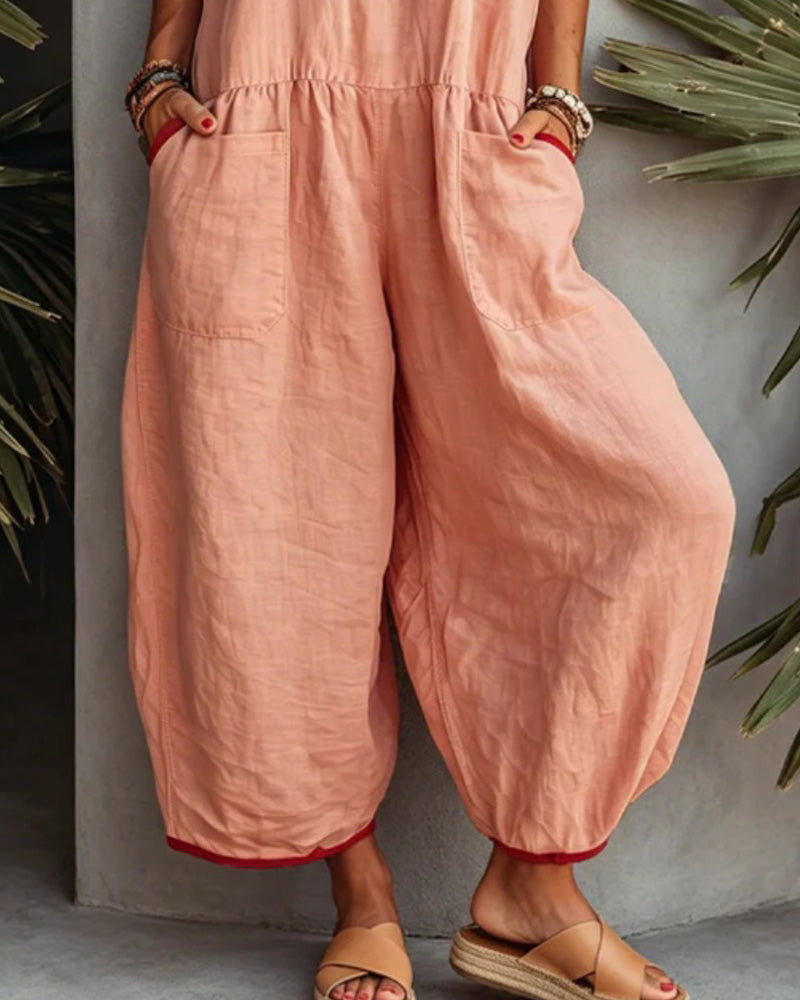 Farbblockierter Jumpsuit Mit Taschen