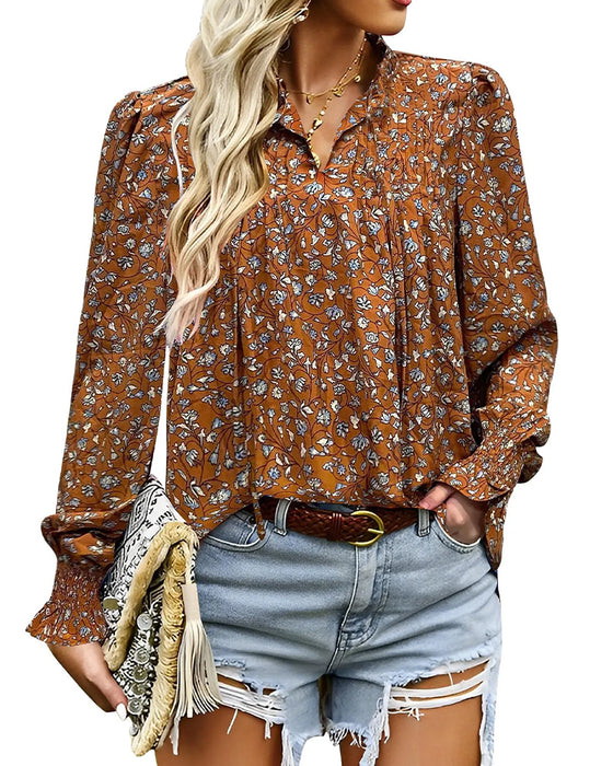 Bluse Puffärmel Blumig Langarm