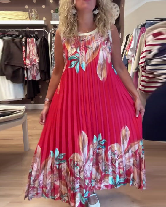 Kleid lässig ärmellos floral plissiert