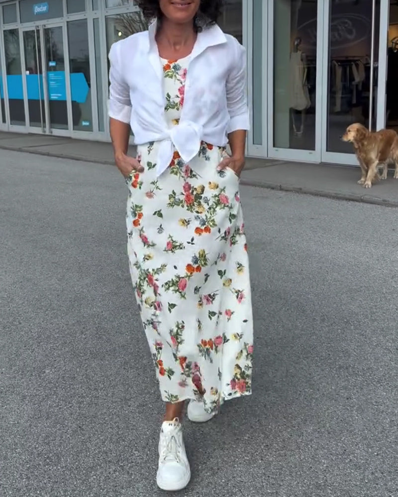Kleid Ärmellos Gedruckt Casual