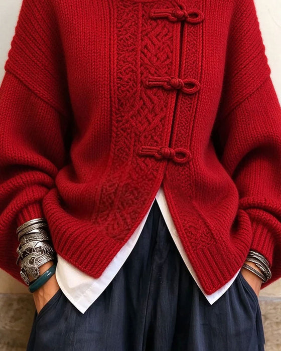 Pullover Vintage Knoten Knopf Turtleneck Mode