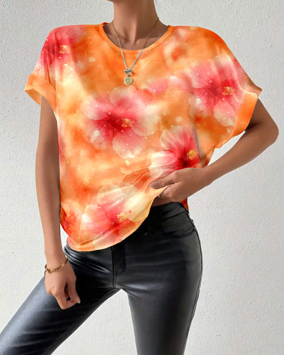 T-Shirt Rundhals Tie-Dye Große Blume