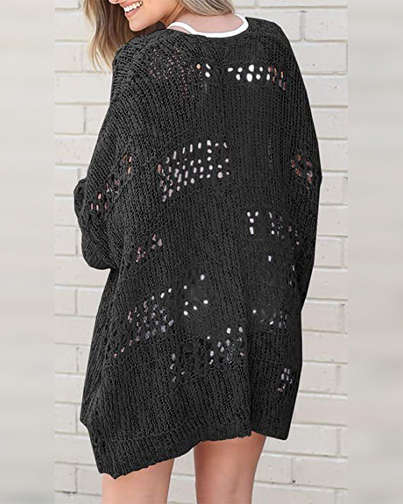 Cardigan Lässig Langarm Hohler Ausschnitt Pullover