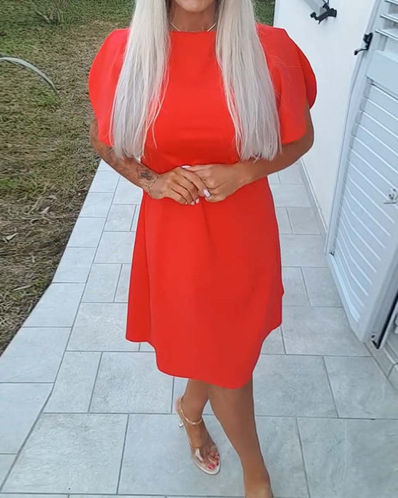 Kleid Unifarben Puffärmel A-Linie