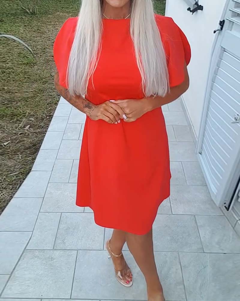 Kleid Unifarben Puffärmel A-Linie