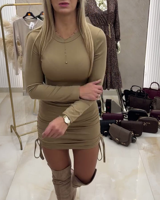 Kleid Zugschnürung Schlankmachend Uni Bodycon