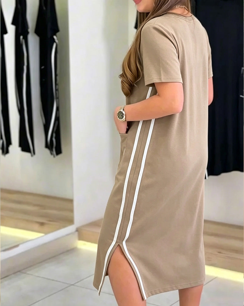 Kleid Seite Weißer Streifen Tasche Gerade
