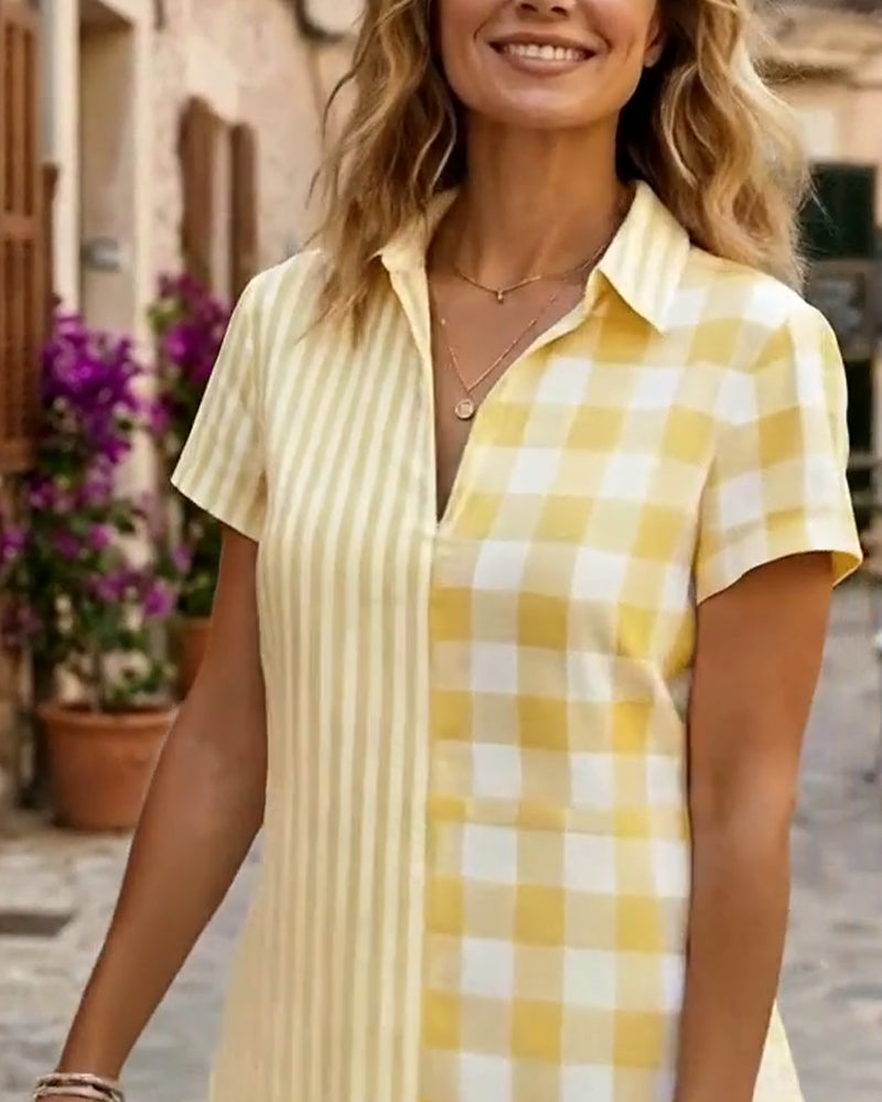 Kleid Karo und Streifen Patchwork Hemd