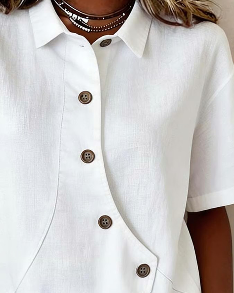 Hemd Asymmetrische Baumwollleinen Knopfleiste Button-Down