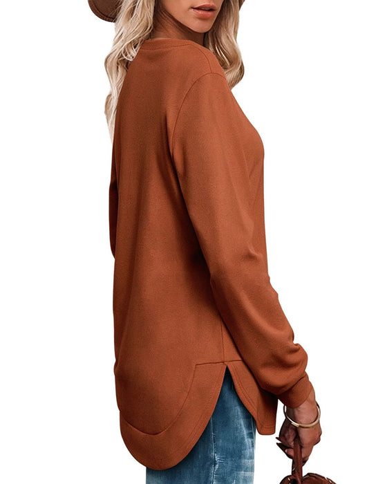 Sweatshirt Rundhals Gebogener Saum Uni