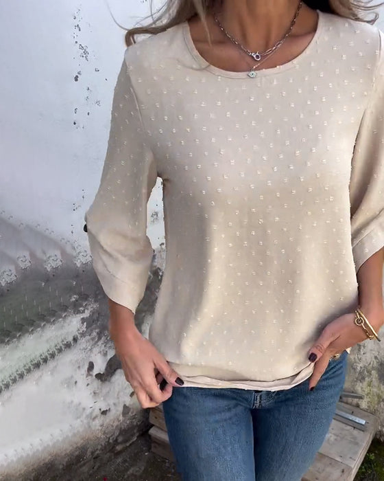 Bluse Langarm Rundhals Einfarbig