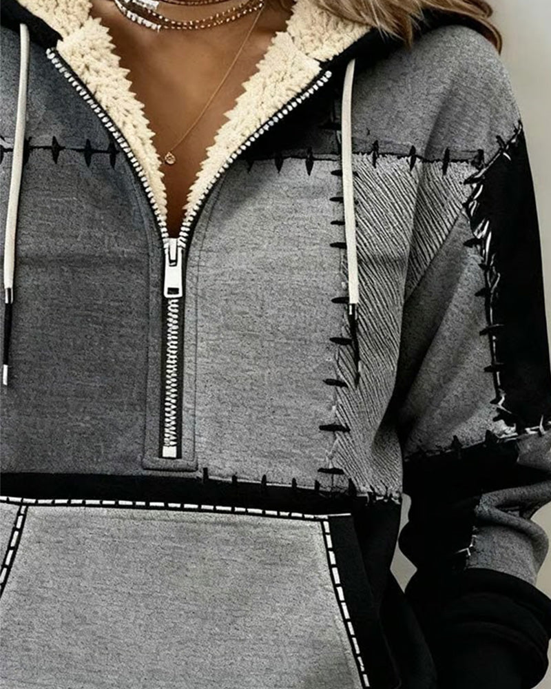 Kapuzenpullover mit Halbreißverschluss und Tasche
