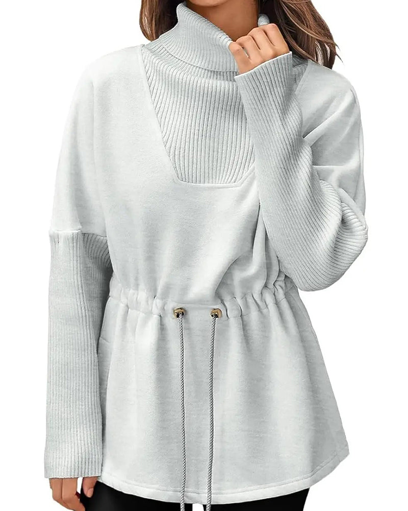 Sweatshirt Hoher Kragen Langarm Taille Kordelzug