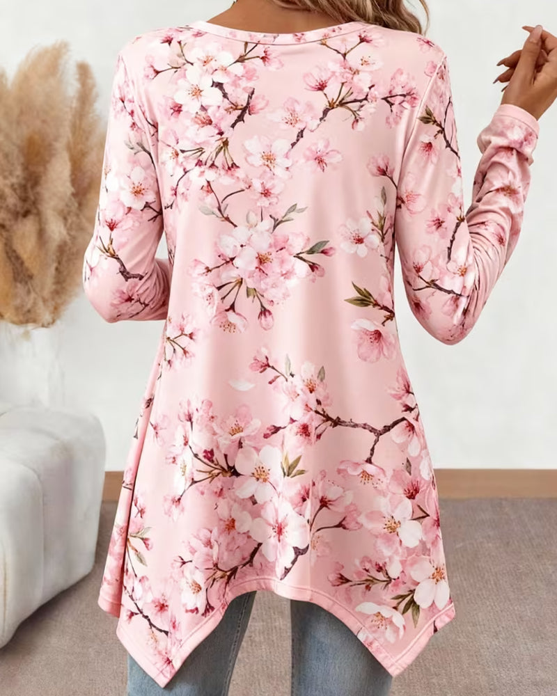 Bluse Rundhals Blumen Langarm