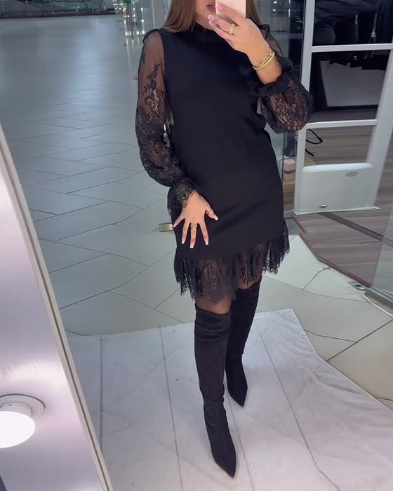 Spitzenbesetztes Patchwork Kleid