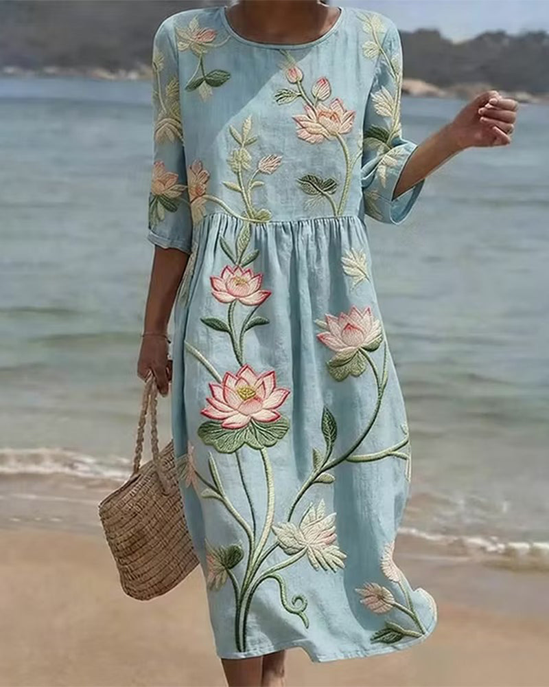 Blumenkleid Mit Rundhalsausschnitt
