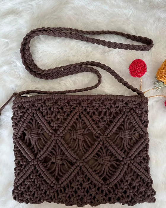🏆Blitzangebot⚡Minimalistische Quasten Damenclutch – Retro Tasche aus Baumwollseil Geflochten Boho Strandtasche für den Sommerurlaub