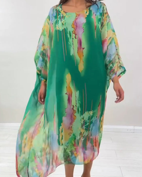 Kleid Rundhals Fledermausärmel Fleckig