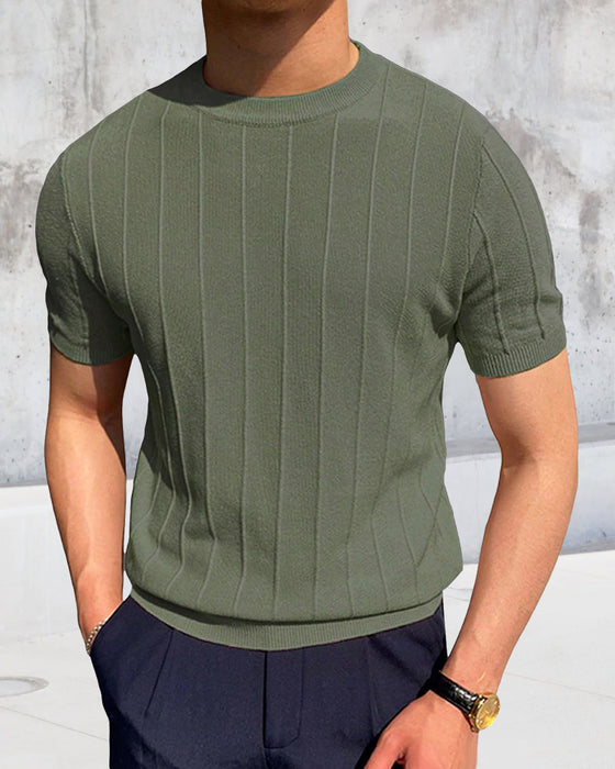 Herren T-Shirt Rundhals Kurzarm Atmungsaktiv Gestrickt