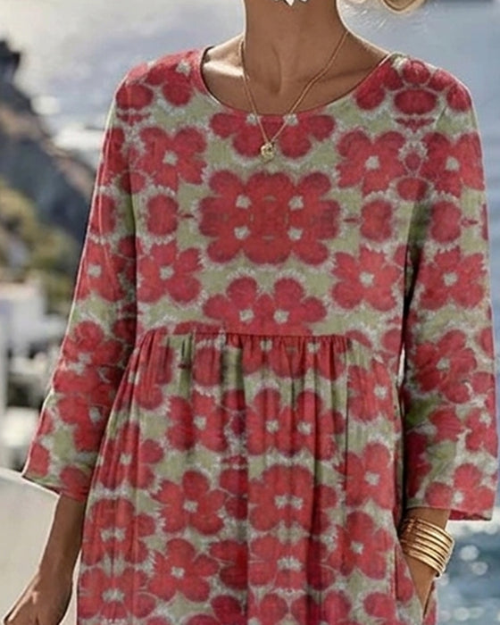 Kleid mit Colorblocking und Blumendruck