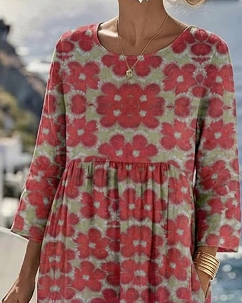Kleid mit Colorblocking und Blumendruck