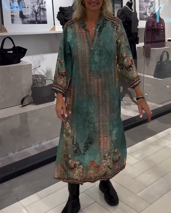 Kleid Stehkragen langarm bedruckt