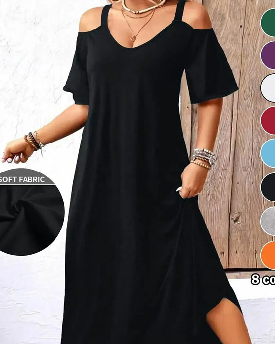 Kleid U-Ausschnitt Träger Off-Shoulder Locker