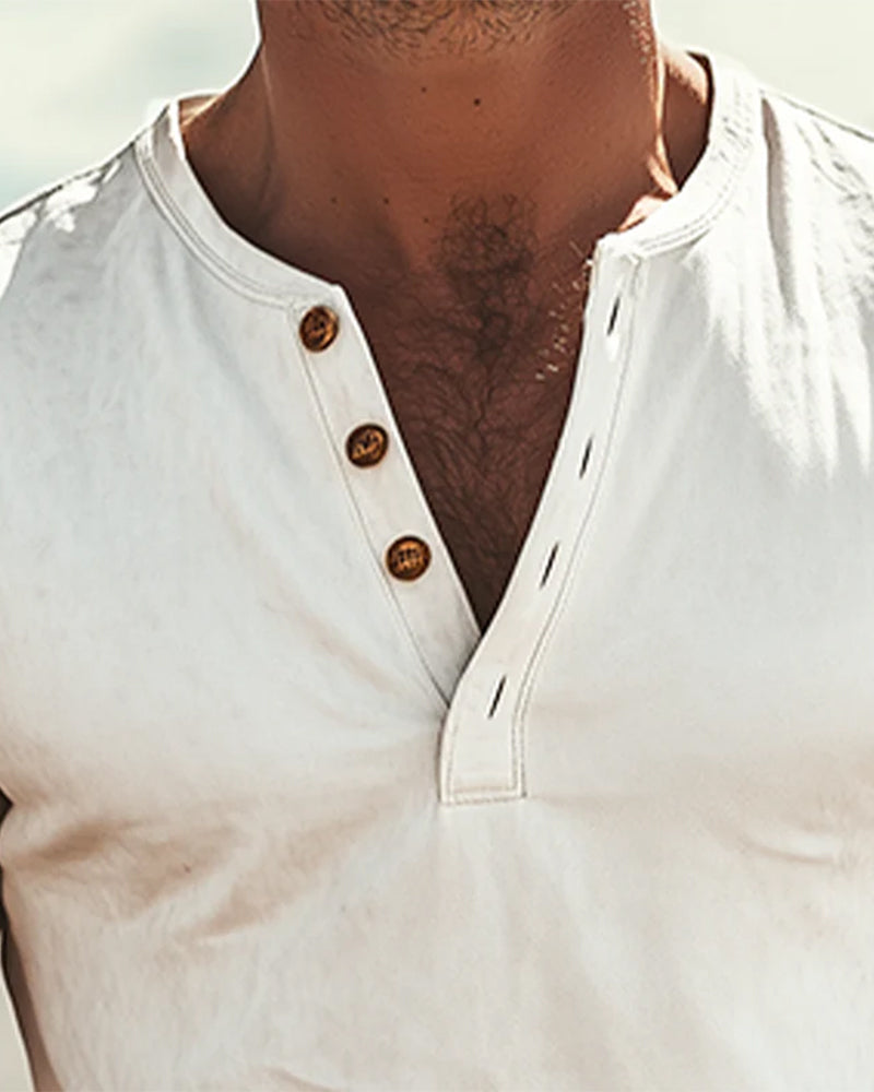 Herren T-Shirt Knopfleiste Kurzarm