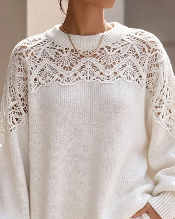 Pullover Aussparung Puff Ärmel Lang