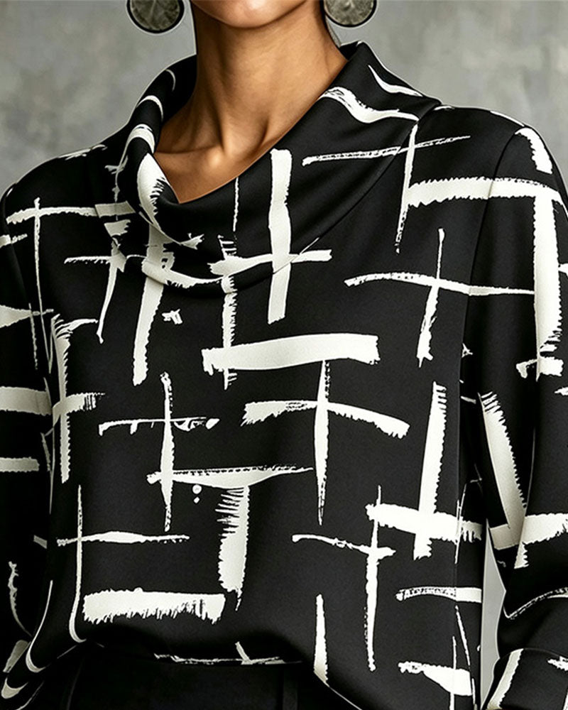 Bluse Mock Cowl Neck Kreuz Muster