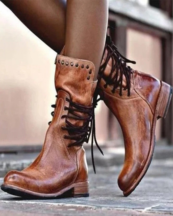🔥 Neueste 2025 🔥 Vintage Damenstiefel Mit Seitlicher Schnürung