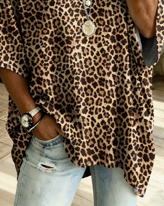 Bluse V-Ausschnitt Leopard Lässig