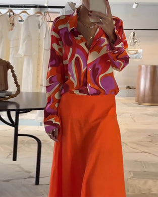 Revers Bunt bedruckte Bluse mit Knöpfen