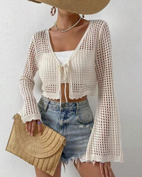 Cardigan Einfach Uni Hohl Aus Strand