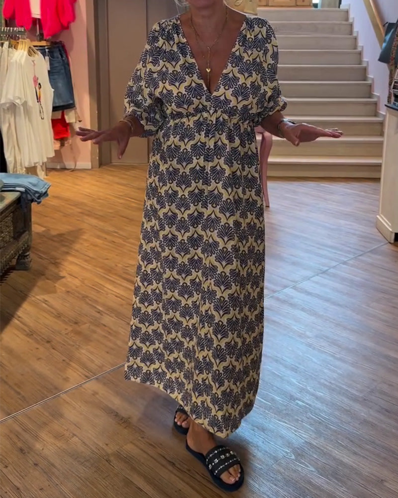 Kleid Vintage Tief V-Ausschnitt Blumig