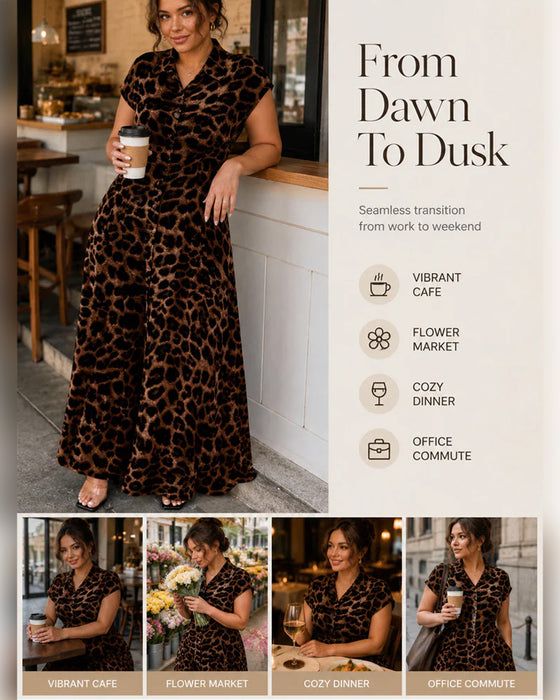 Kleid Lässig Leopardenmuster Maxi