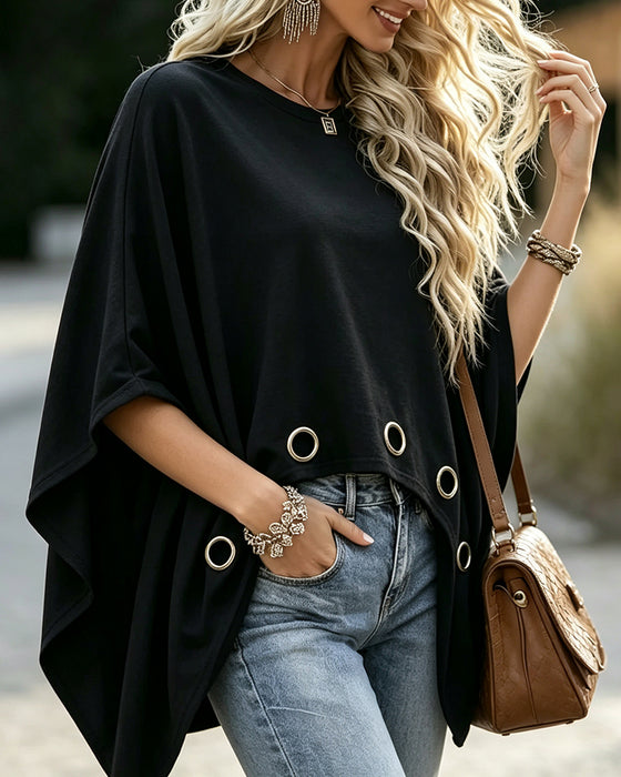 Oberteil Metallring Saum Loose Fit Cape