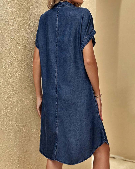 Kleid Reißverschluss Revers Kurzarm Hemd
