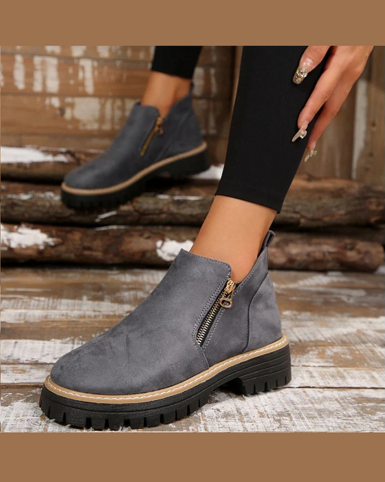 🔥Herbst- Und Winterleckerbissen🔥Damenstiefel Mit Runder Schuhspitze Und Seitlichem Reißverschluss