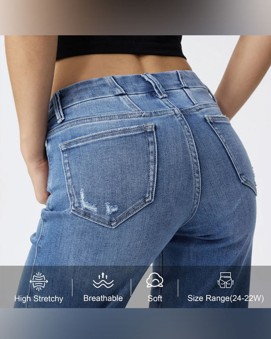 Jeans Tasche Knopf Weites Bein