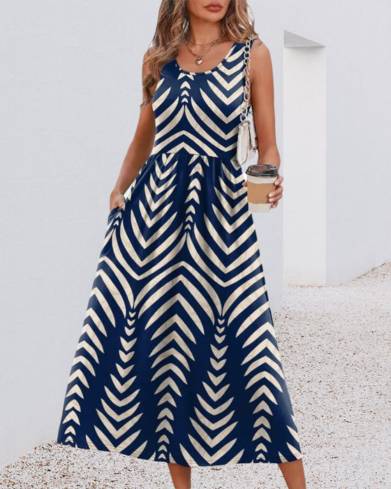 Kleid Elegant Raffiniert Fischgrätenmuster Ärmellos