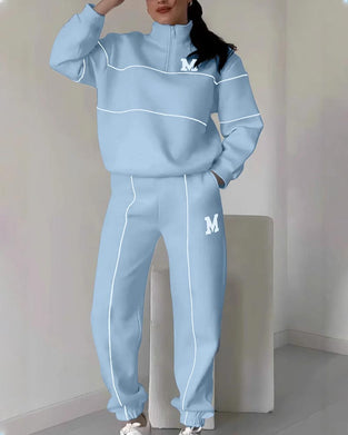 Zweiteiliges Set Damen Casual Buchstabe M Langarm